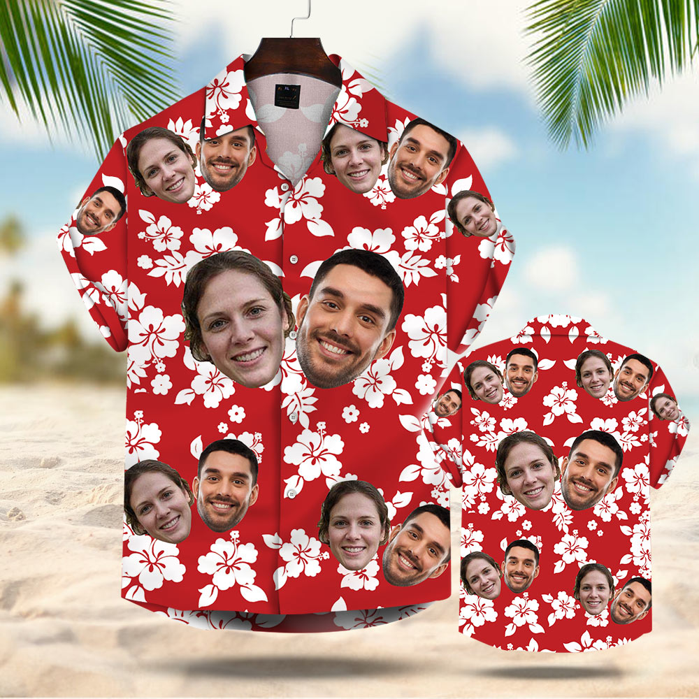 Custom Face Leaves & Flowers Pattern Custom Hawaiian Shirt With Multiple Faces