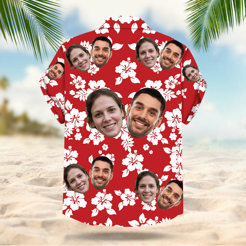 Custom Face Leaves & Flowers Pattern Custom Hawaiian Shirt With Multiple Faces