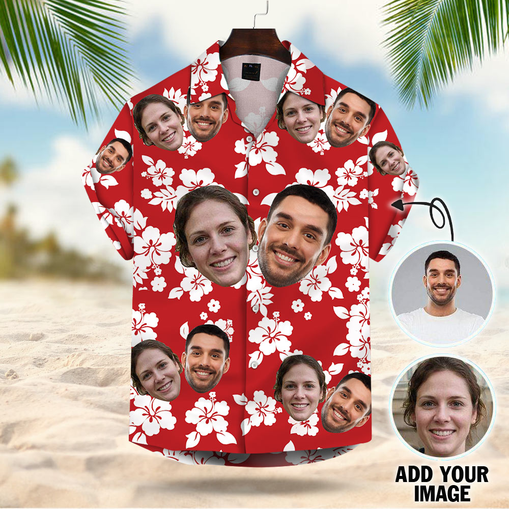 Custom Face Leaves & Flowers Pattern Custom Hawaiian Shirt With Multiple Faces