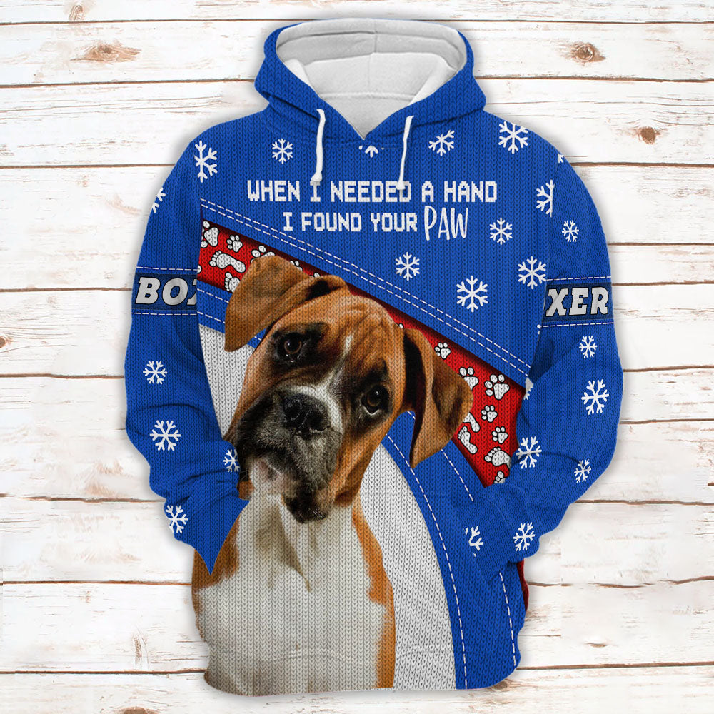 Boxer When I Needed A Hand I Found Your Paw Ugly Sweater Christmas Gift For Dog Lovers
