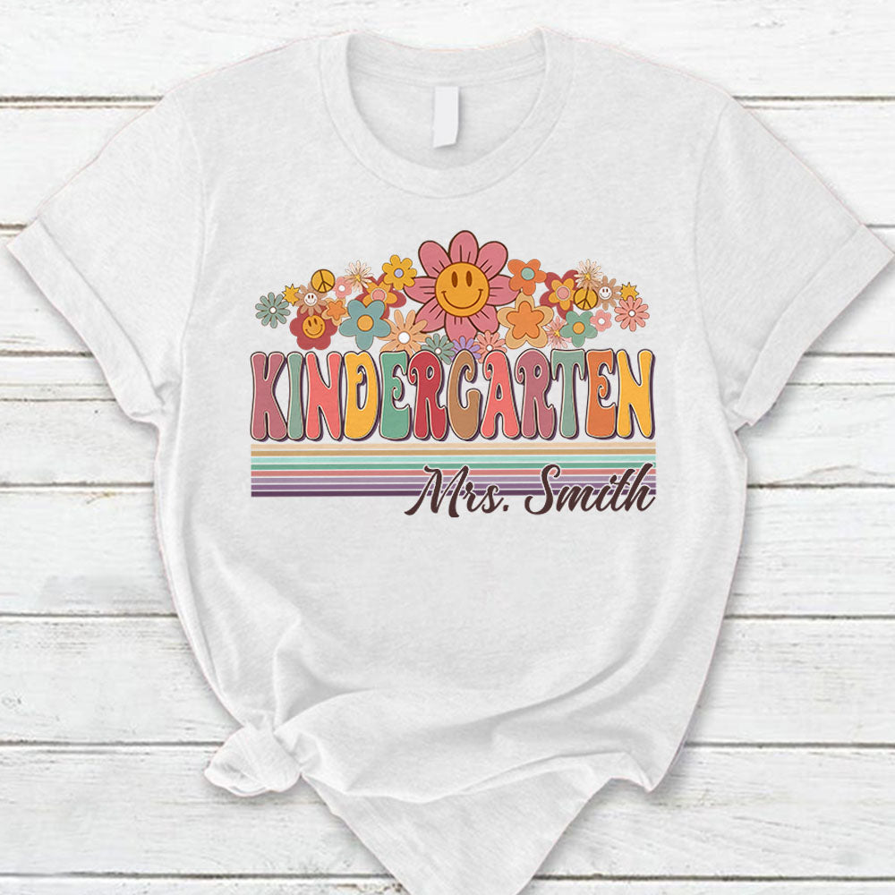 Personalized Shirt Groovy Back To School,Retro Kindergarten Designs Shirt, Floral Hippie First Day Of School Shirt Hk10