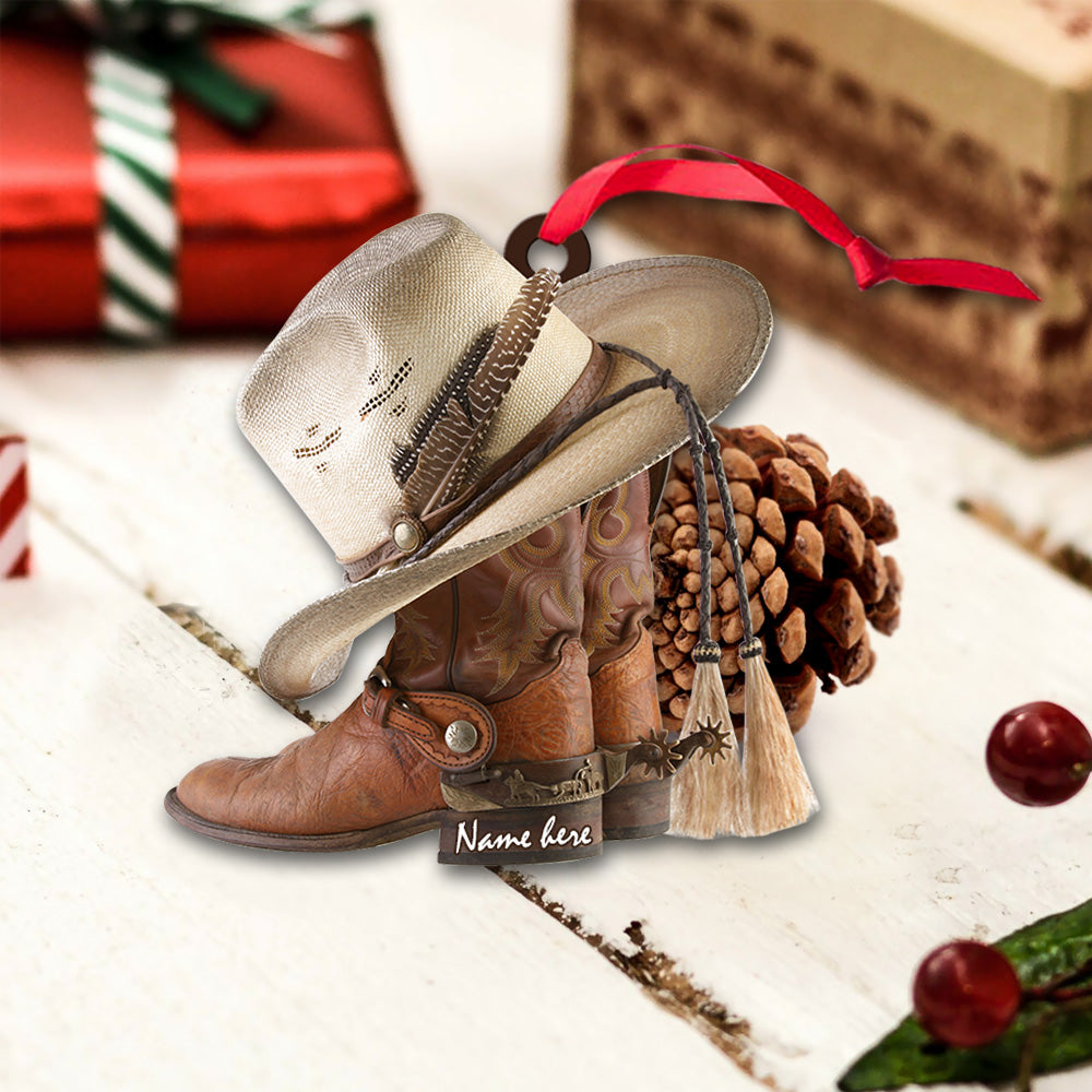 Cowboy Boots And Hat Personalized Ornament Gift For Cowgirl Horse Lovers
