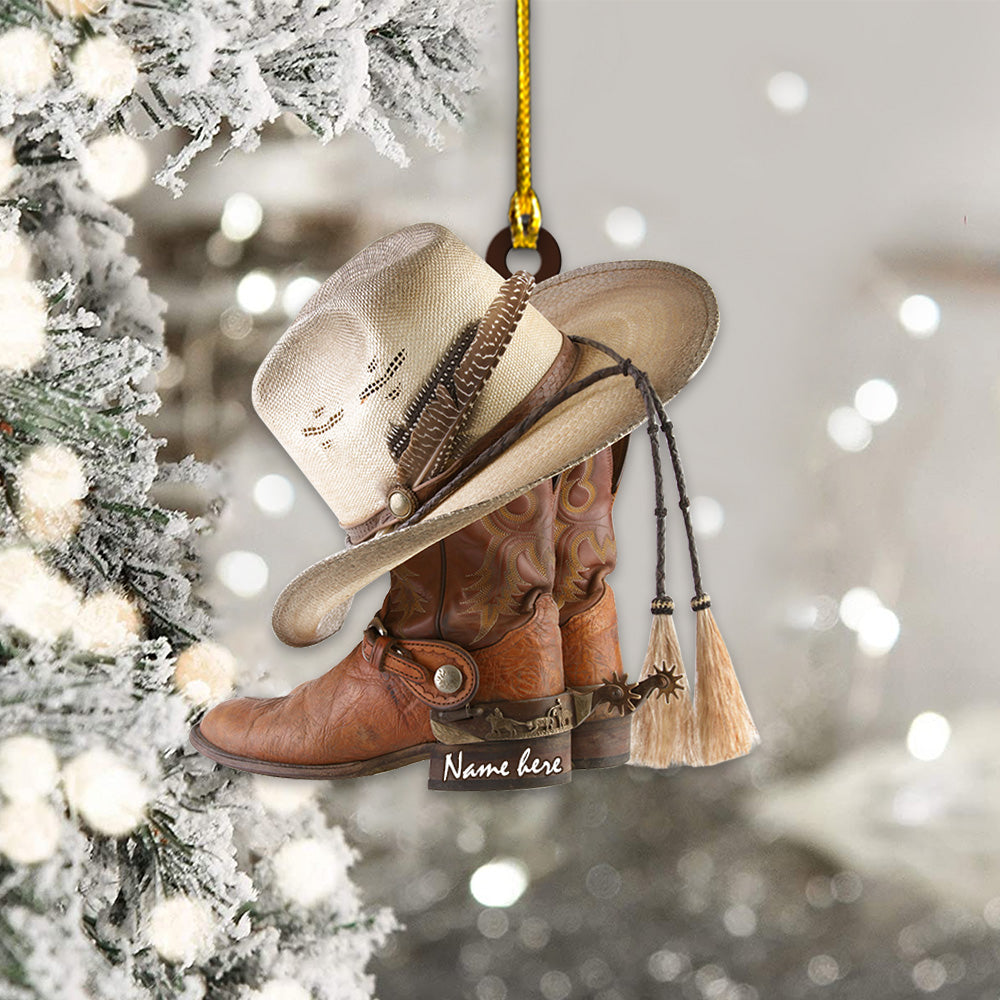 Cowboy Boots And Hat Personalized Ornament Gift For Cowgirl Horse Lovers