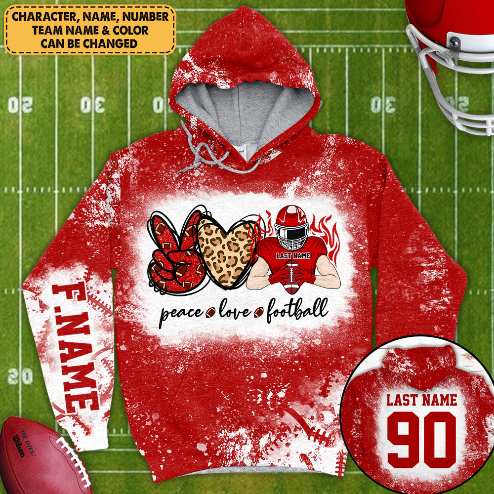 Peace Love Football Bleach All Over Print Shirt Custom Shirt Gift For Football Player Football Lovers H2511