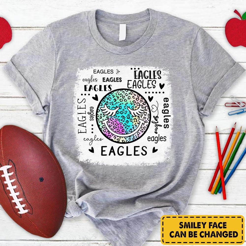 Personalized Eagles Colorful Leopard Smiley Face T-Shirt For Teacher