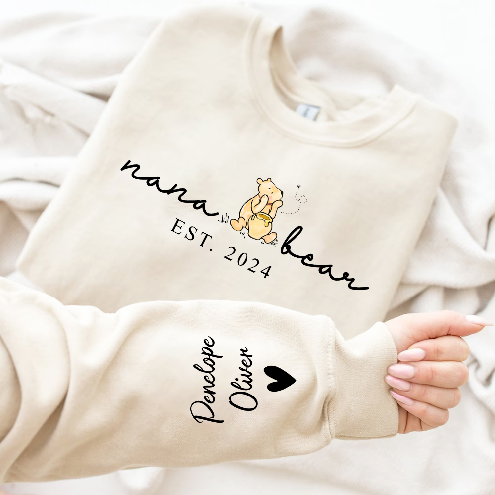 Custom Mama Bear Shirt With Kid Name On Sleeve, Mothers Day Gift