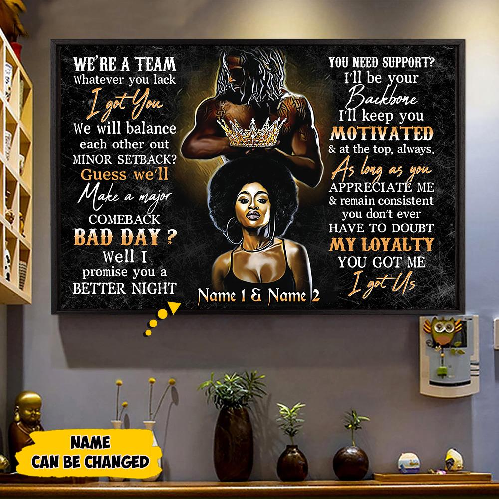 Personalized Canvas Gift For Black Couple - Custom Gifts For Black Couple - We Are A Team Poster Canvas