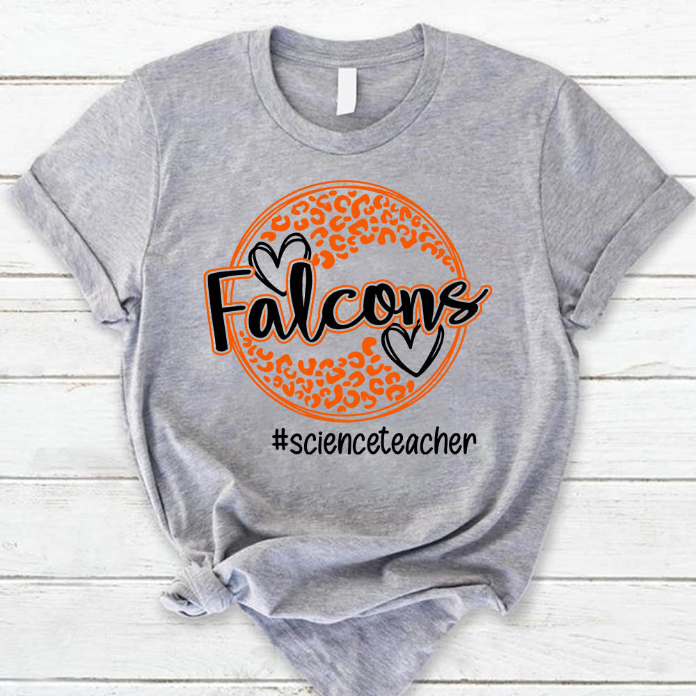 Personalized Falcons Mascot Circle Leopard T-Shirt For Teacher
