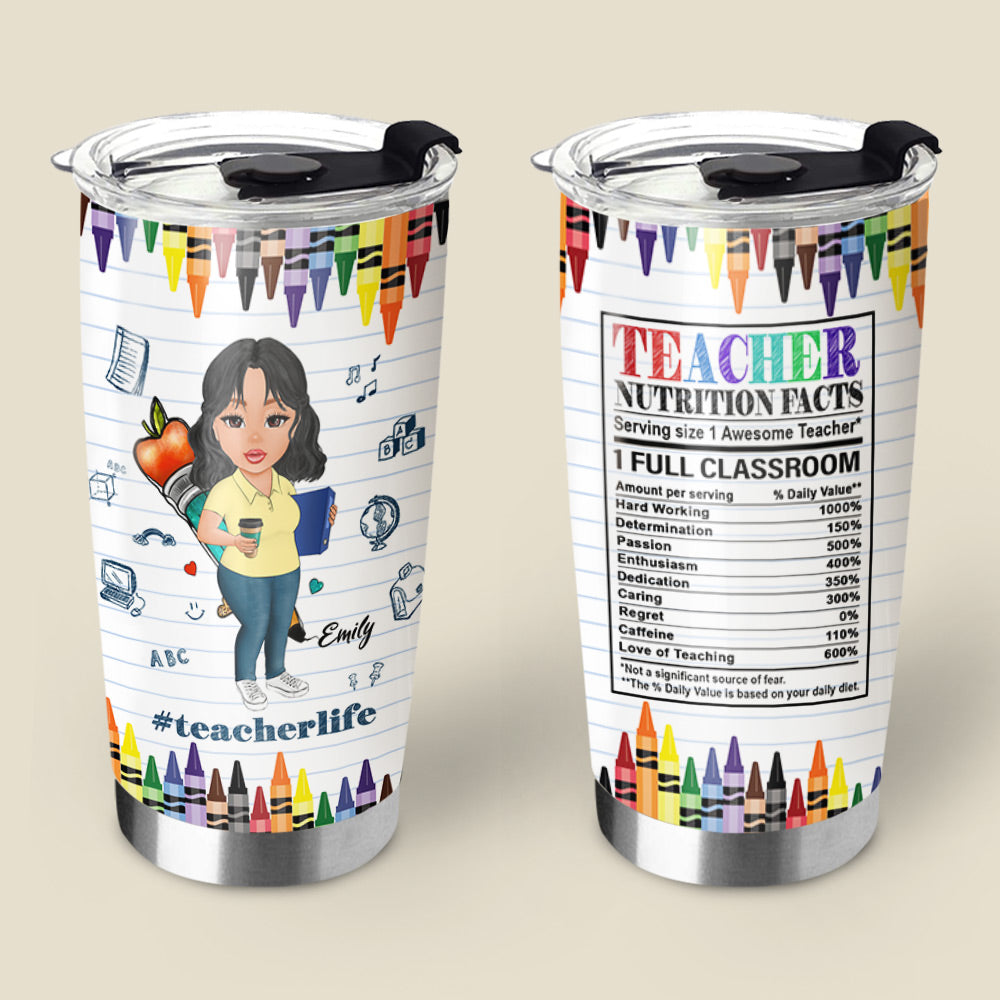 Personalized Teacher Nutrition Facts Crayons Teacher Life Back To School  Tumbler For Teacher