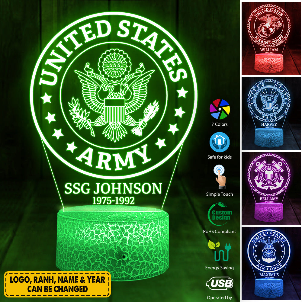 Personalized Military Led Light, Veteran Led Color Changing Night Light, Personalized Gift, Military Family Gifts K1702