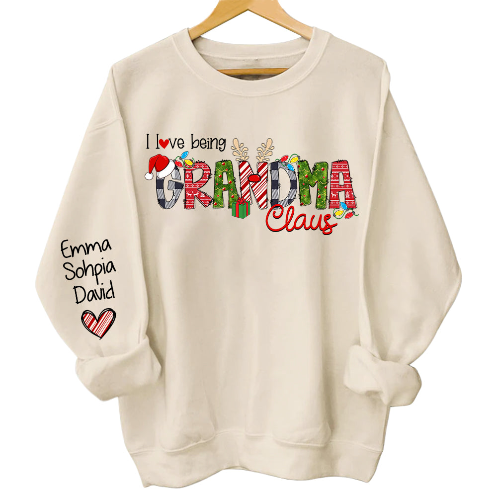 I Love Being Grandma Claus - Personalized Grandma With Grandkids Name Shirt