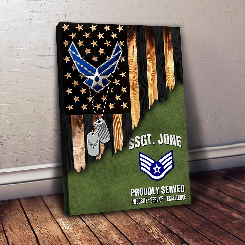 Personalized Gift For Military Veteran Dad Grandpa Veteran Custom Rank And Name Veteran American Rustic Flag Poster Canvas K1702
