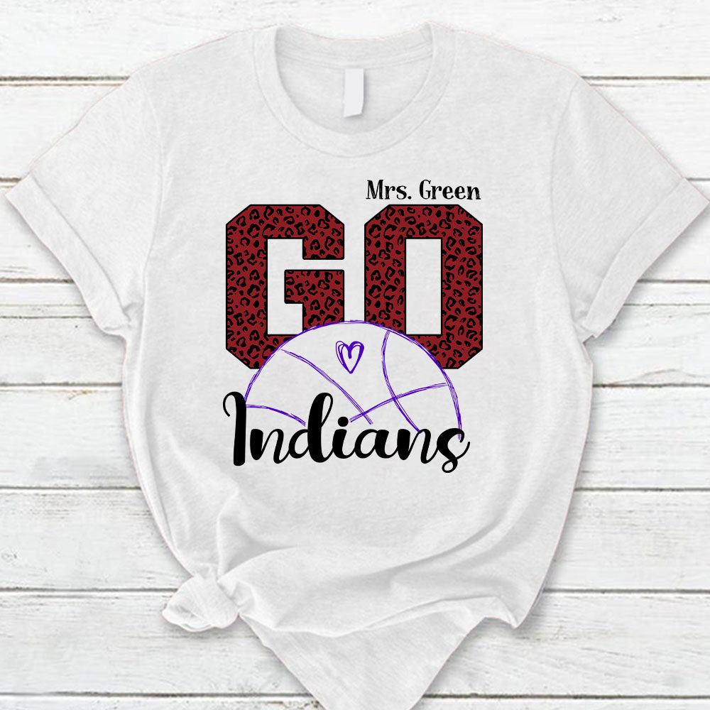 Personalized Go Indians Mascot Leopard Custom Sport Teacher T-Shirt