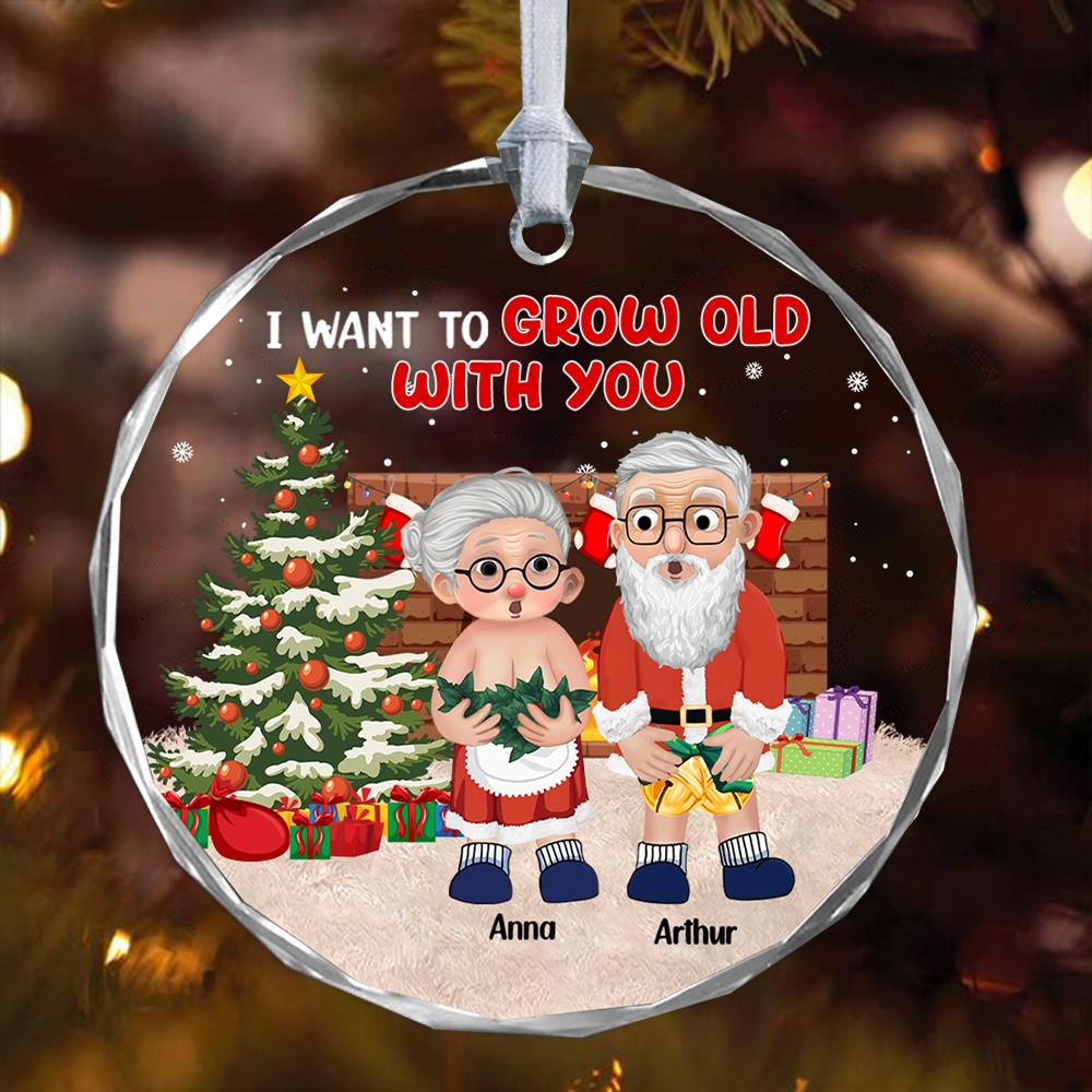Luxury Ornament I Want To Grow Old With You - Personalized Couple Glass Ornament
