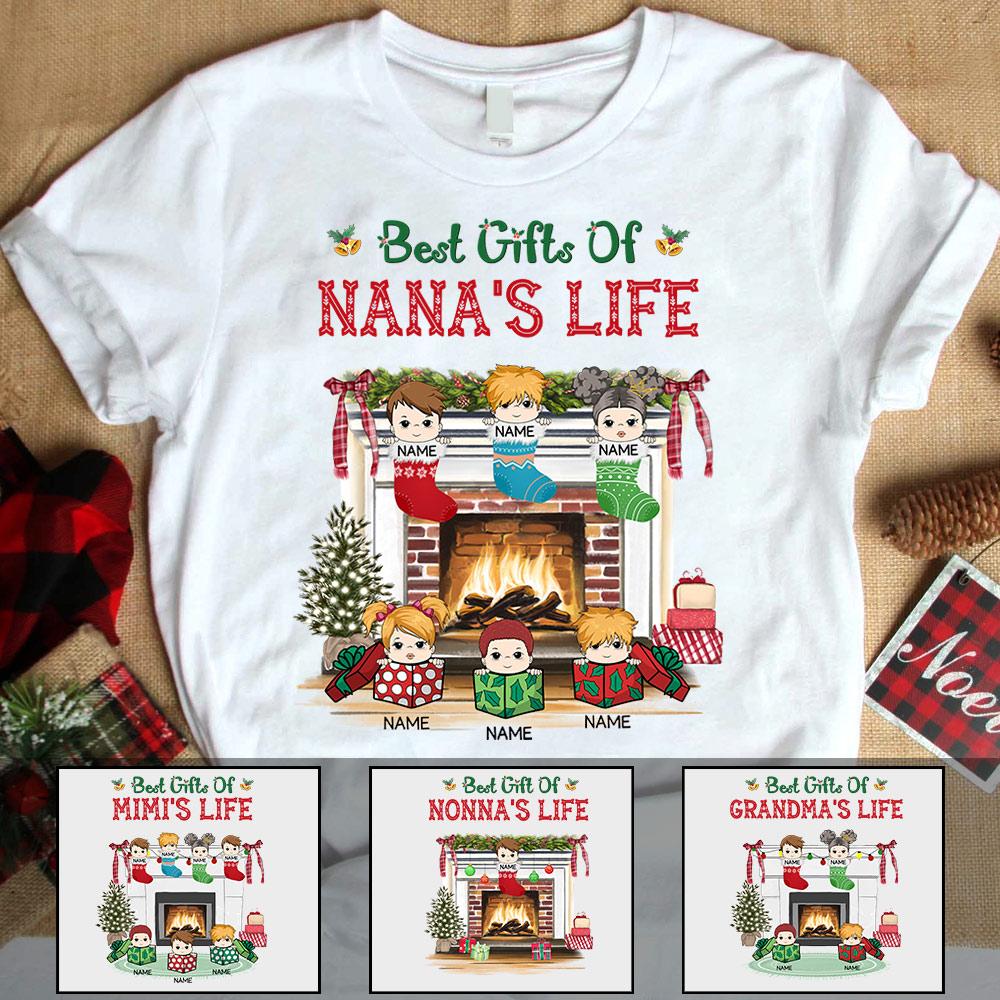 Best Gifts Of Grandma's Life Christmas Shirt, Funny Grandma Nana Mimi Christmas Shirt, Custom Nana With Grandkids Name Shirt.
