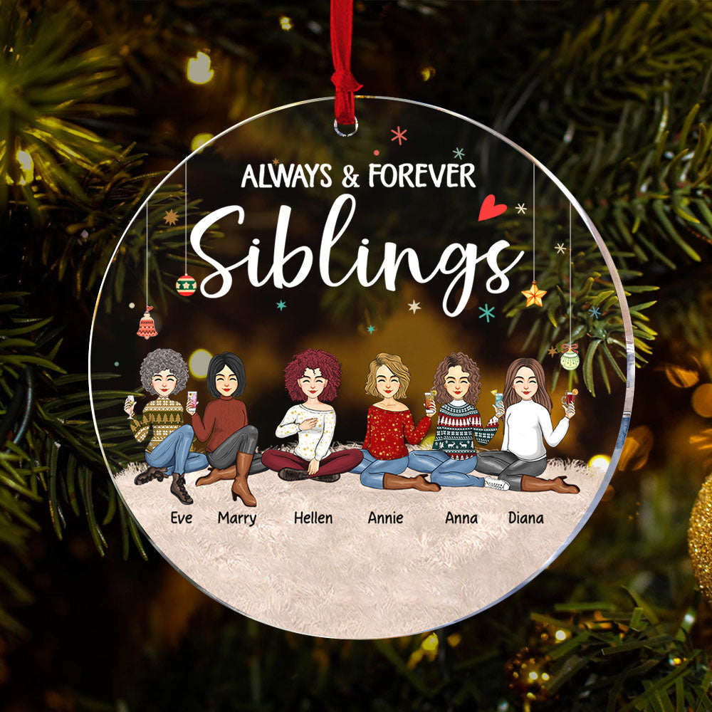 Always & Forever Siblings Personalized Circle Acrylic Ornament