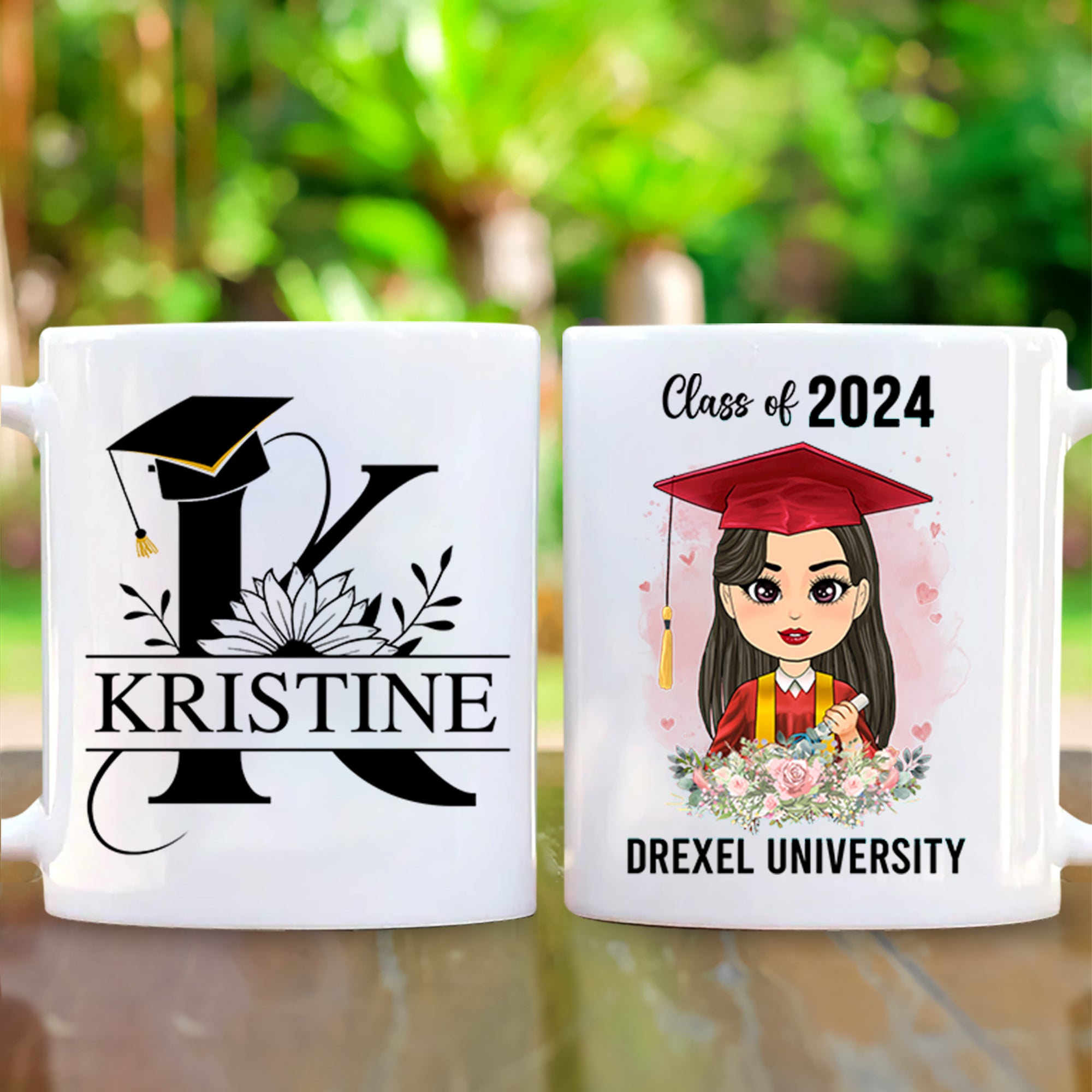 Personalized Graduation Gift, Custom Clipart Flower Graduation Mug, Graduation Class Of 2024