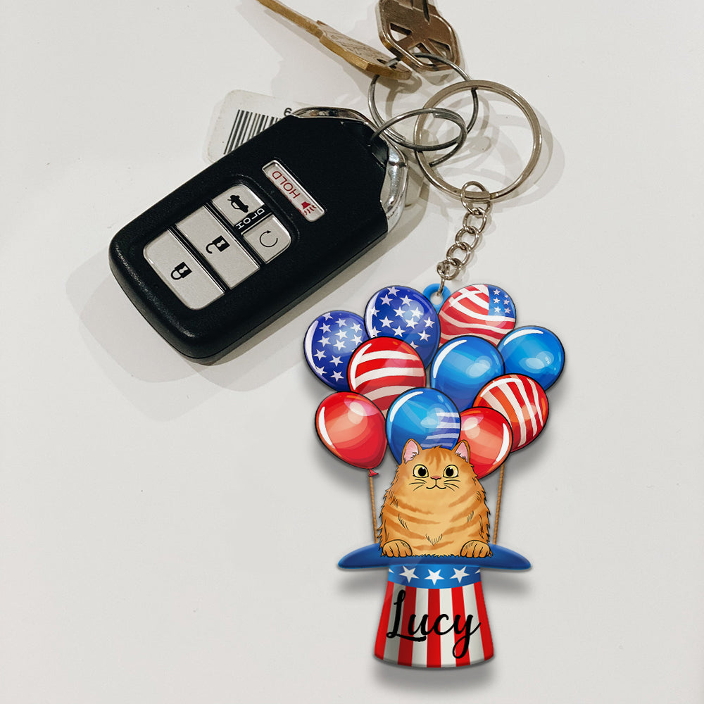 Cat Air Balloon Personalized Keychain