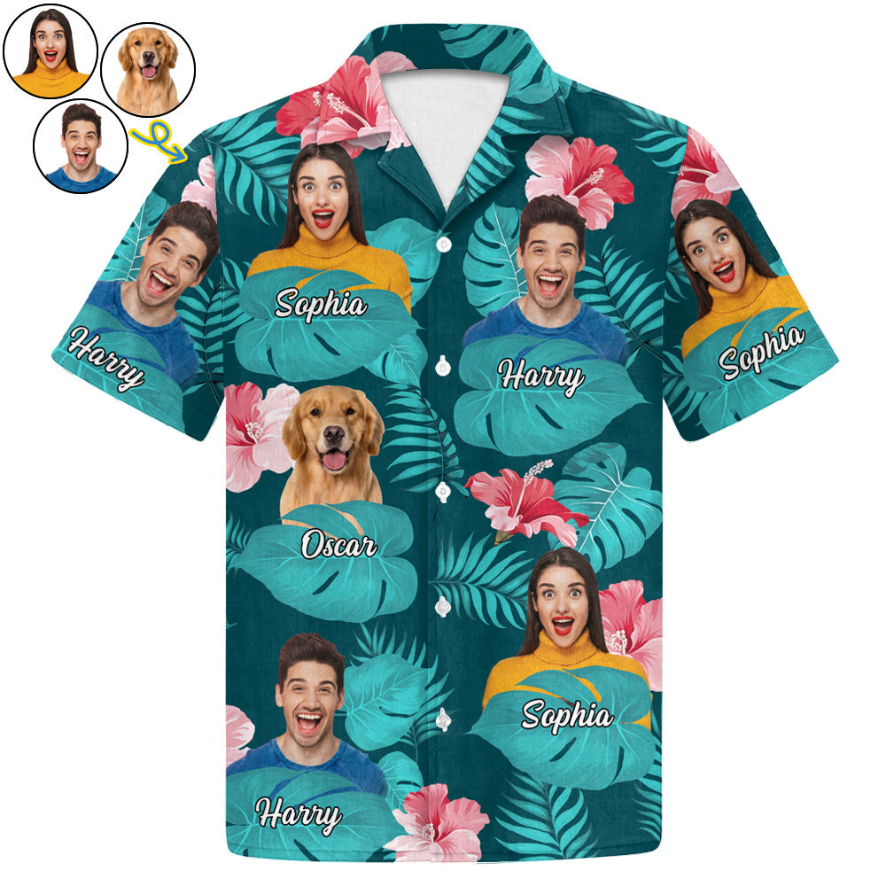 Custom Multi Photo Dog And Face Hawaiian Shirt - Upload Photo Dog And Face Hawaiian Shirt