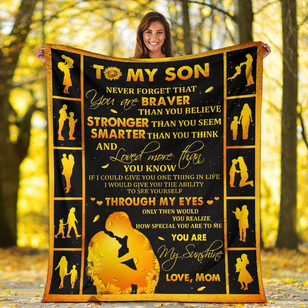 To My Son You Are My Sunshine Sunflower Custom Blanket Gift For Son