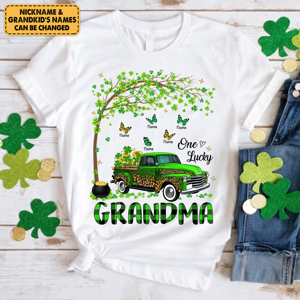 Personalized One Lucky Grandma Mom St. Patrick's Day - Custom Grandma Nana With Kids Truck Shirt
