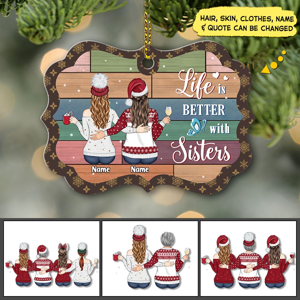 Life Is Better With Sisters Stripe Clolor Personalized Ornament Gift For Sister And Brother