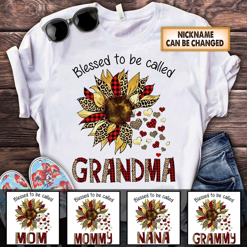 Personalized Blessed To Be Called Grandma Leopard Red Plaid Sunflower Shirt For Grandma