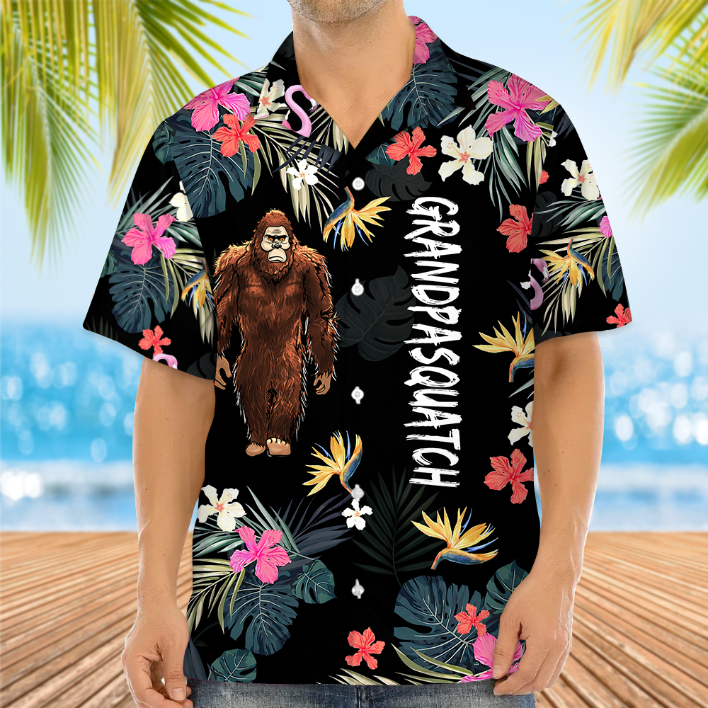 Papasquatch, Like A Grandpa, Just Way More Squatchy - Personalized Bigfoot Vintage Hawaiian Shirt