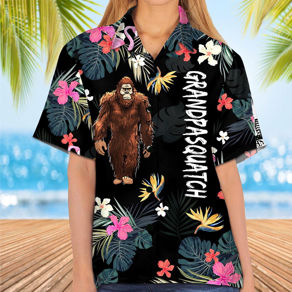 Papasquatch, Like A Grandpa, Just Way More Squatchy - Personalized Bigfoot Vintage Hawaiian Shirt