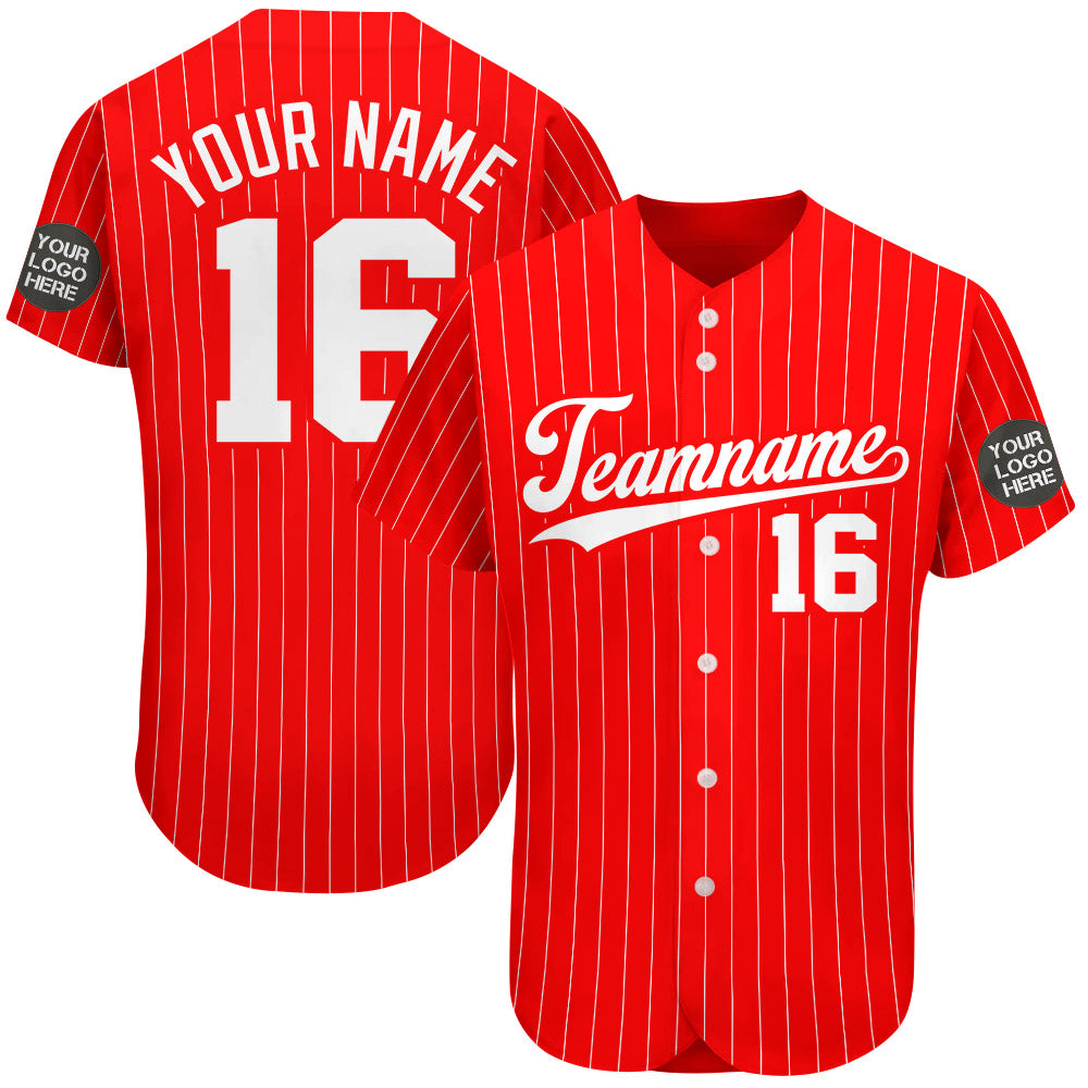Custom Logo Name Number Red Pinstripe Baseball Jersey