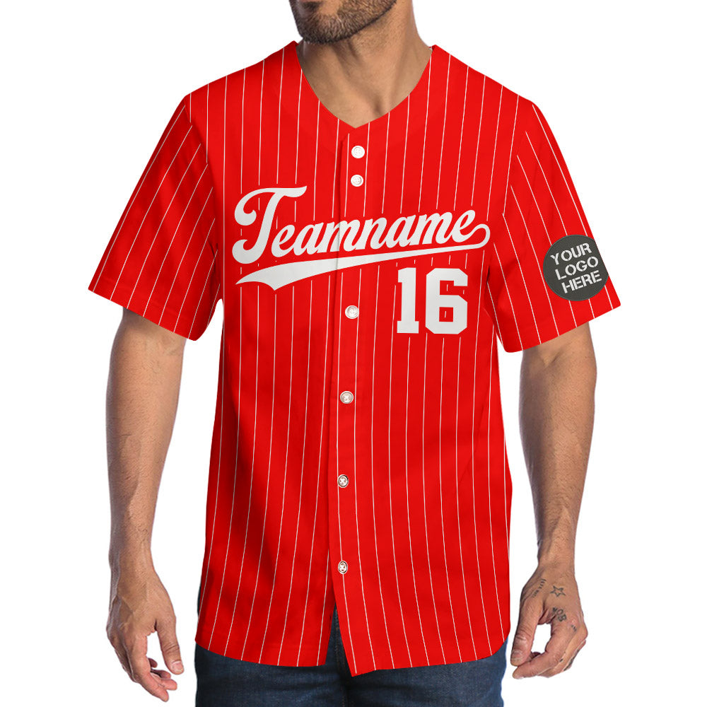 Custom Logo Name Number Red Pinstripe Baseball Jersey