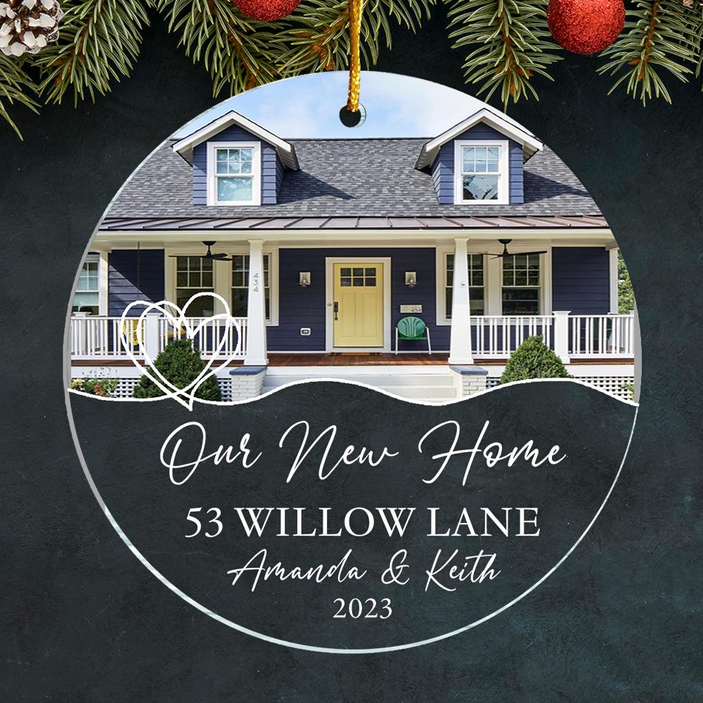 Luxury Ornament New Home Photo, Custom House Address Ornament, Housewarming Gift, Realtor Client Gift, Couples Home Personalized Glass Ornament