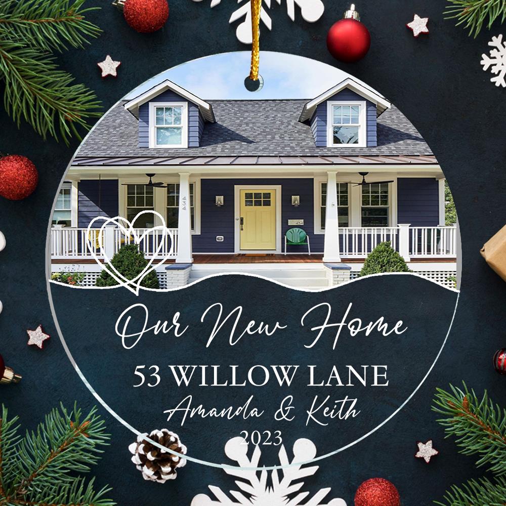 Luxury Ornament New Home Photo, Custom House Address Ornament, Housewarming Gift, Realtor Client Gift, Couples Home Personalized Glass Ornament