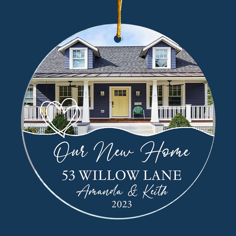 Luxury Ornament New Home Photo, Custom House Address Ornament, Housewarming Gift, Realtor Client Gift, Couples Home Personalized Glass Ornament
