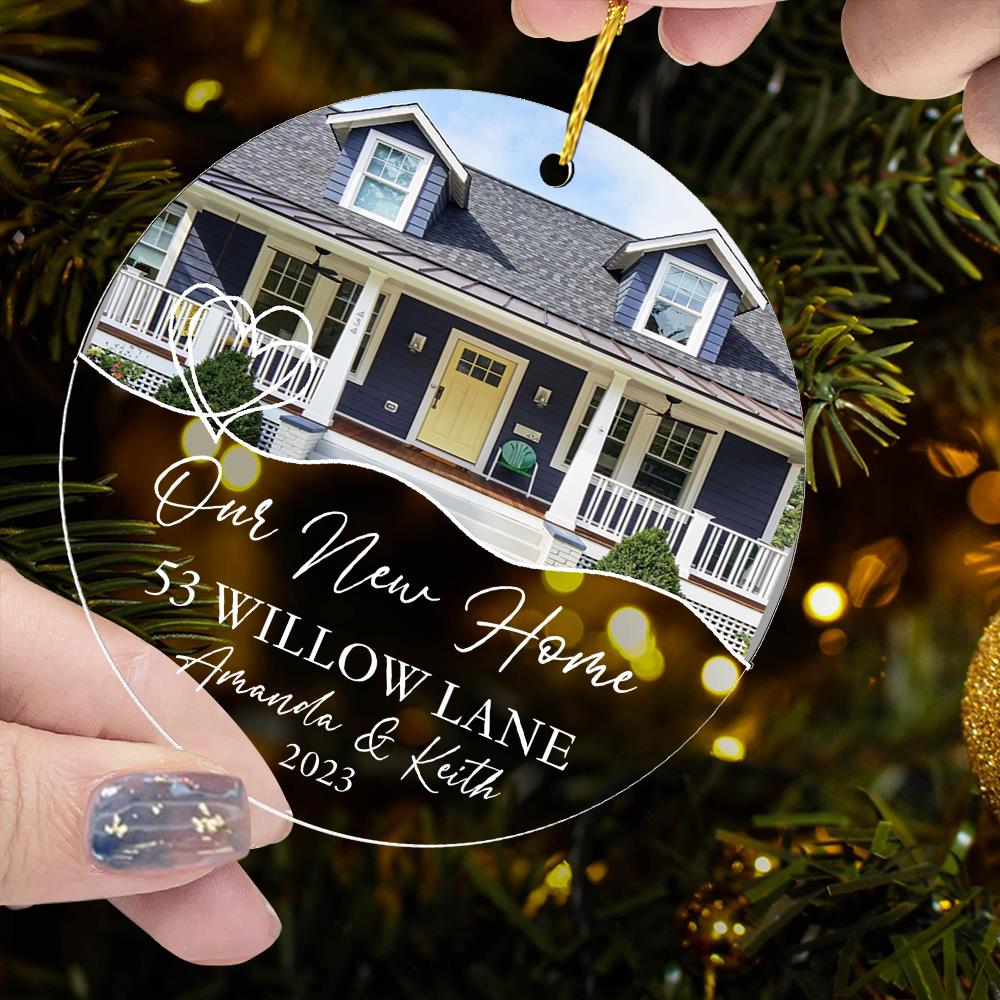 Luxury Ornament New Home Photo, Custom House Address Ornament, Housewarming Gift, Realtor Client Gift, Couples Home Personalized Glass Ornament