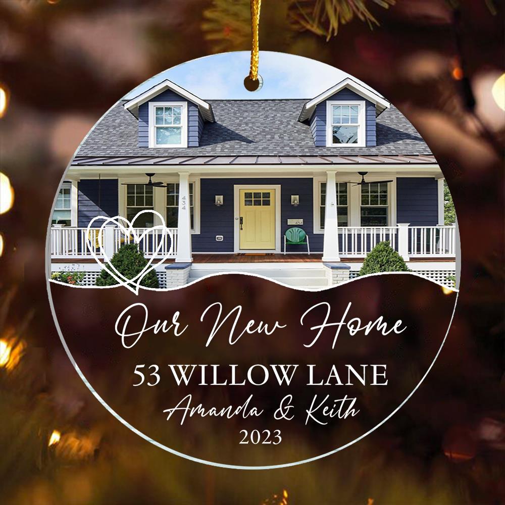 Luxury Ornament New Home Photo, Custom House Address Ornament, Housewarming Gift, Realtor Client Gift, Couples Home Personalized Glass Ornament