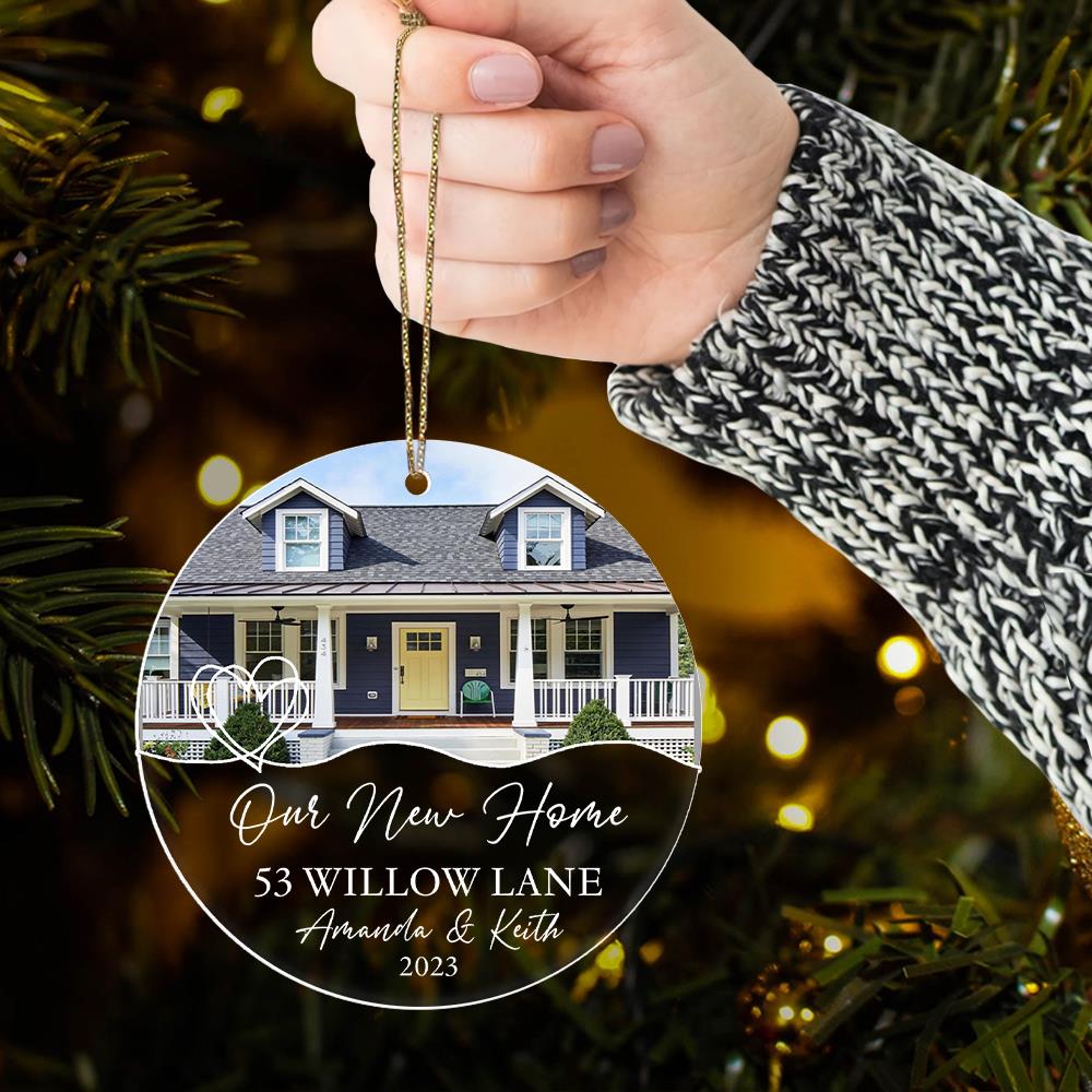 Luxury Ornament New Home Photo, Custom House Address Ornament, Housewarming Gift, Realtor Client Gift, Couples Home Personalized Glass Ornament