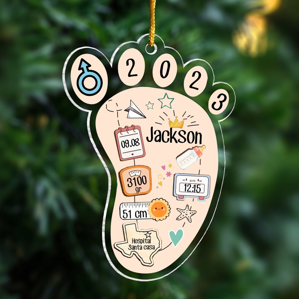 Baby’s First Christmas Personalized New Born Baby Footprint Ornament Vr3 - TT01