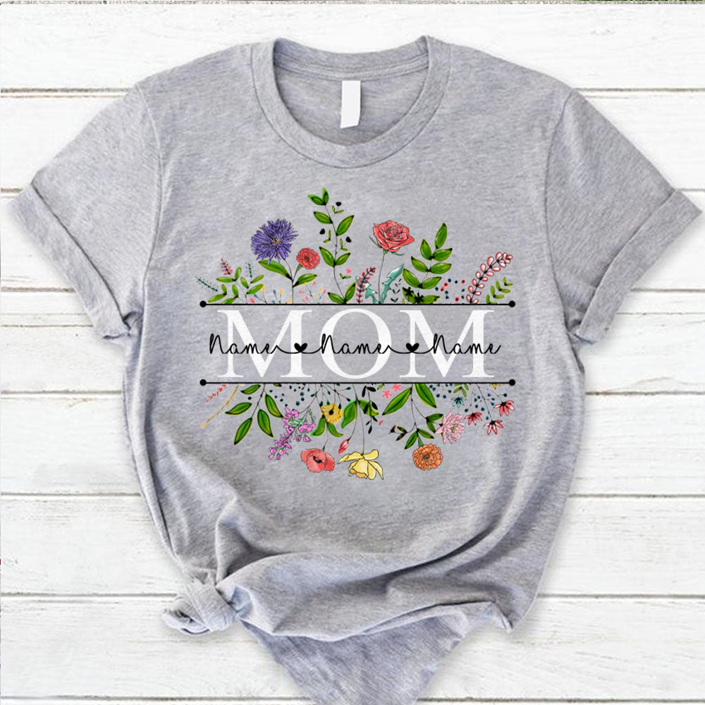 Personalized Wildflowers Mom And Grandkids Name Shirts For Mom