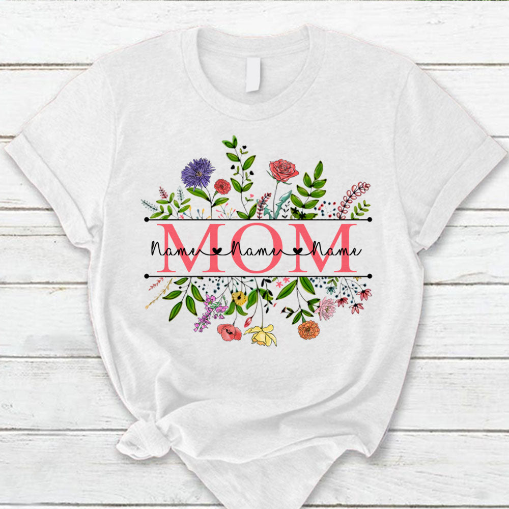 Personalized Wildflowers Mom And Grandkids Name Shirts For Mom