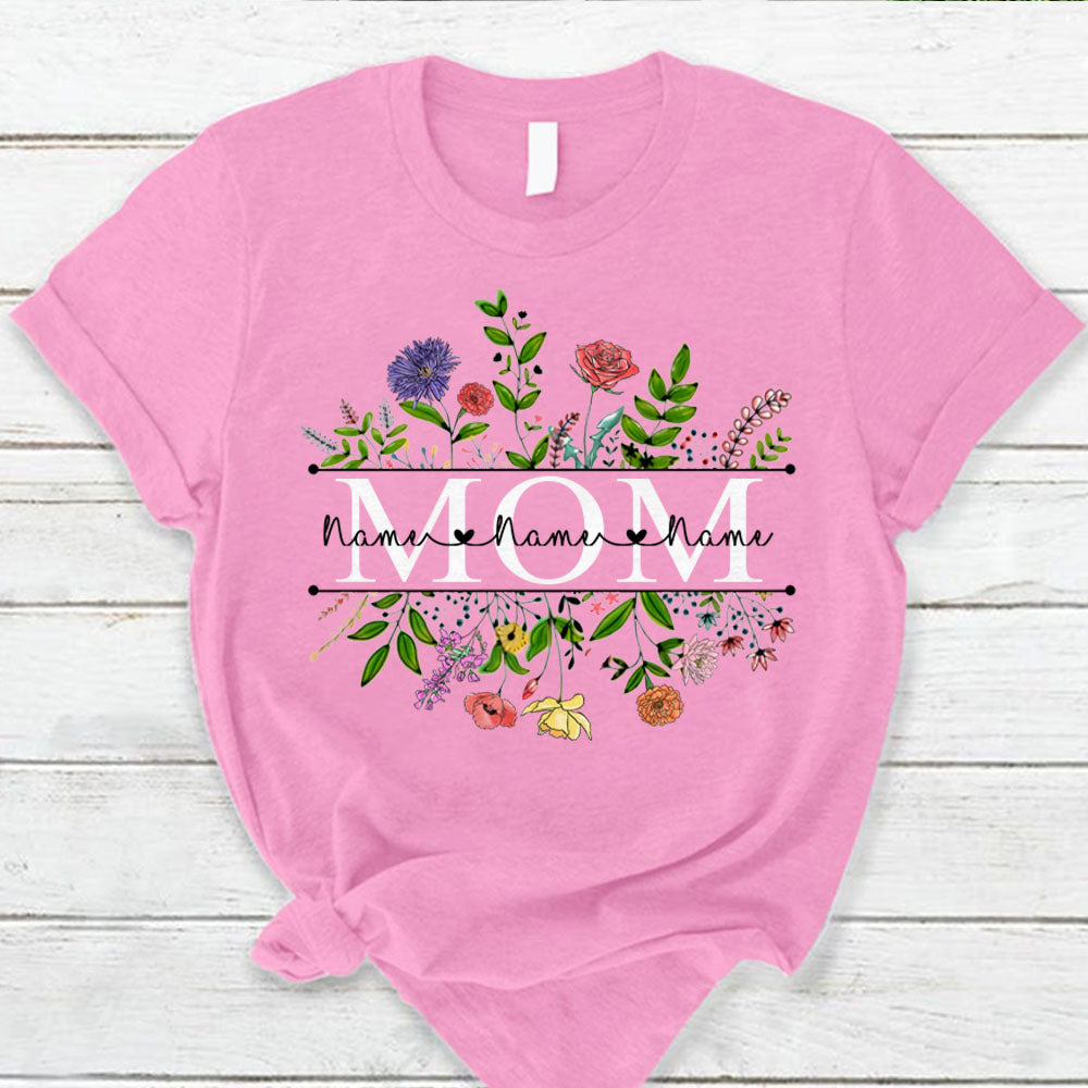 Personalized Wildflowers Mom And Grandkids Name Shirts For Mom
