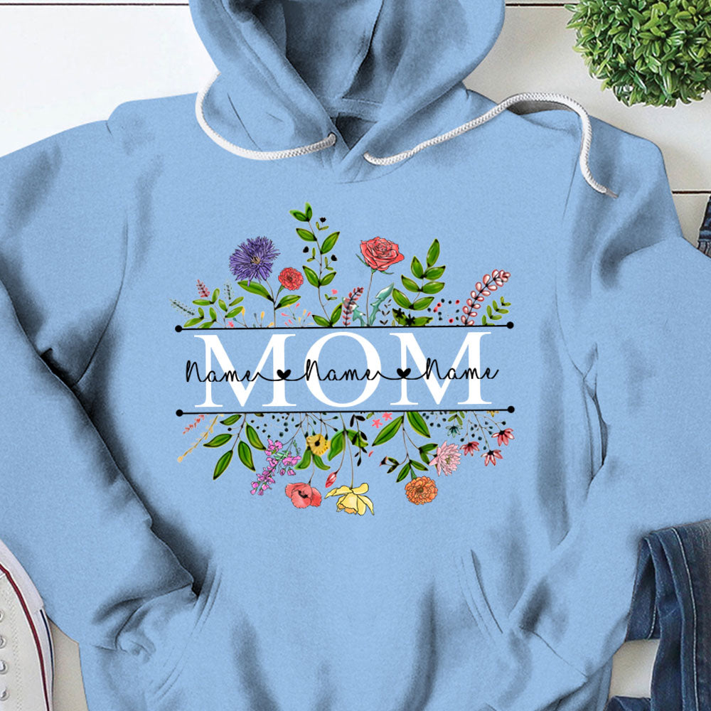 Personalized Wildflowers Mom And Grandkids Name Shirts For Mom