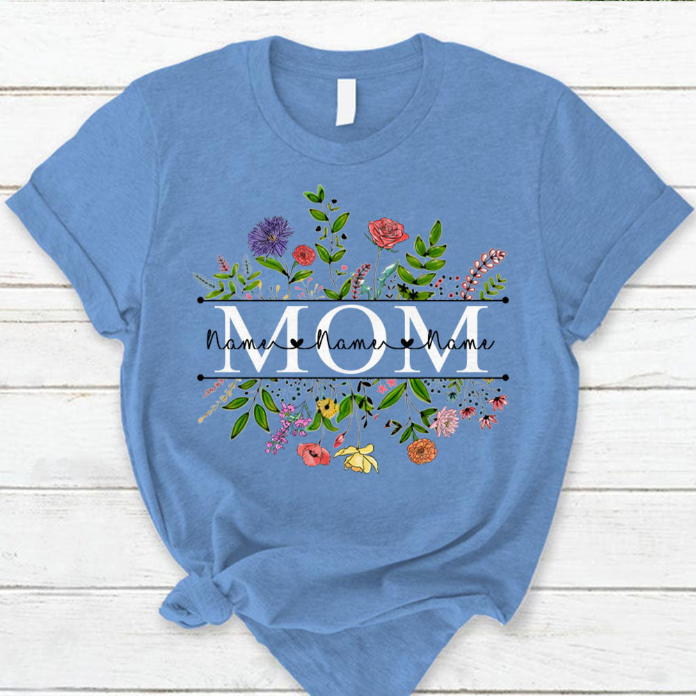 Personalized Wildflowers Mom And Grandkids Name Shirts For Mom