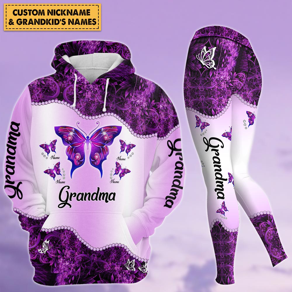 Grandma Butterflies Custom All Over Print Shirt Legging For Grandma Nana