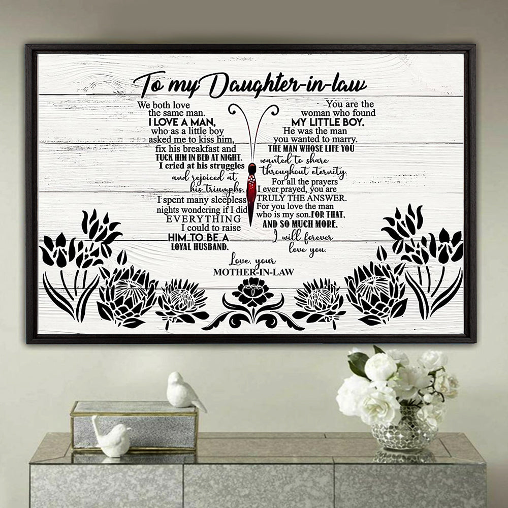 Personalized To My Daughter In Law Butterfly From Mother In Law We Both Love The Same Man Poster For Birthday Mothers Day Anniversary Home Decor