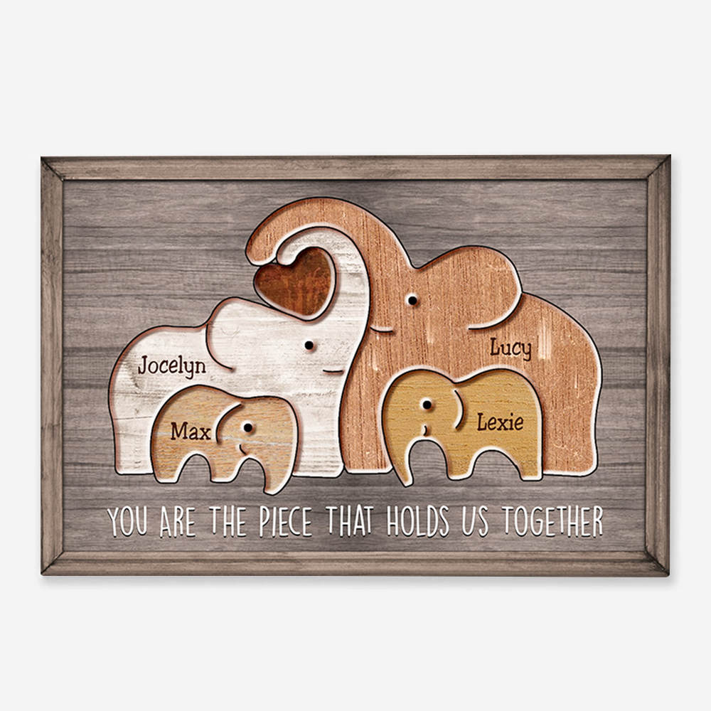 Puzzle Canvas Mom You Are The Piece That Holds Us Together - Elephants - Personalized Canvas Gift For Mother - Mother's Day Gift For Her