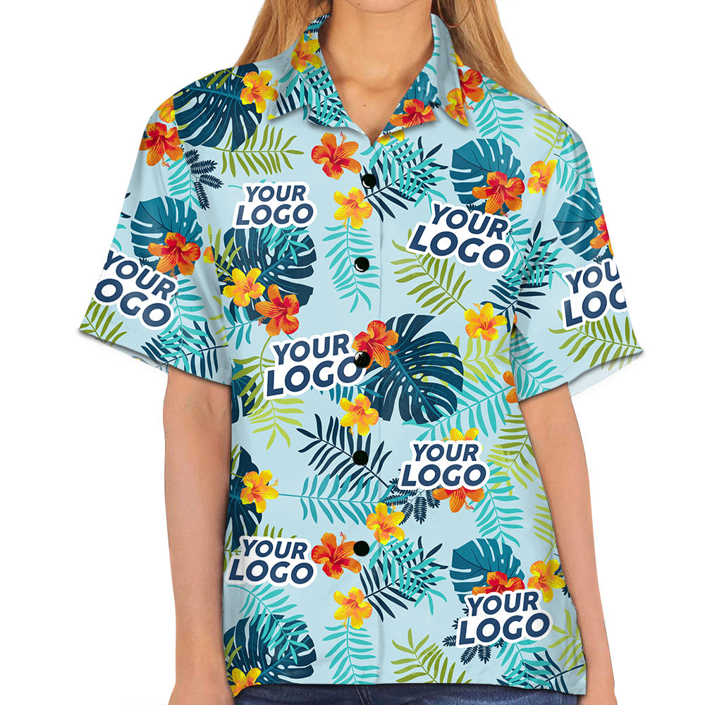 Custom Photo Tropical Vibes Only - Company Logo Personalized Custom Unisex Tropical Hawaiian Shirt - Summer Vacation Gift, Gift For Coworker, Team Members