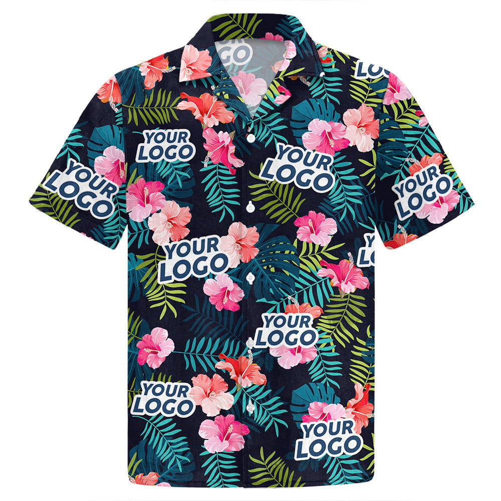 Custom Photo Tropical Vibes Only - Company Logo Personalized Custom Unisex Tropical Hawaiian Shirt - Summer Vacation Gift, Gift For Coworker, Team Members