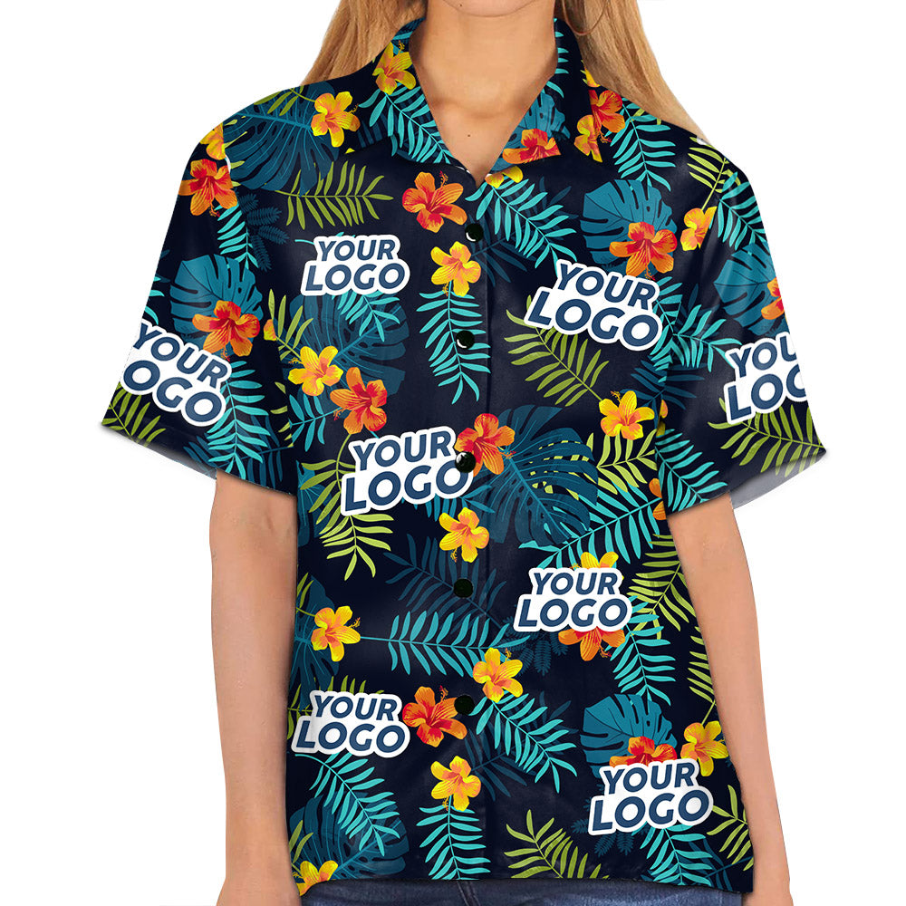 Custom Photo Tropical Vibes Only - Company Logo Personalized Custom Unisex Tropical Hawaiian Shirt - Summer Vacation Gift, Gift For Coworker, Team Members