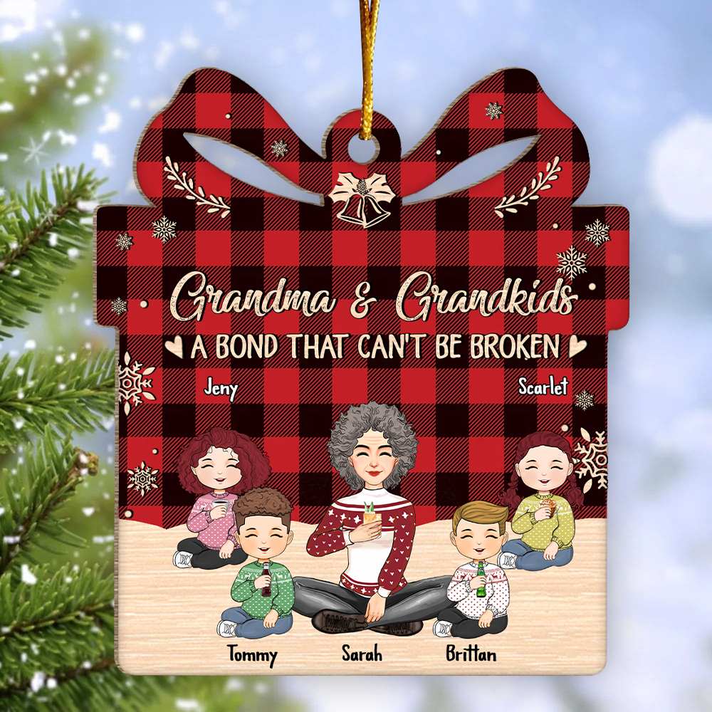 Grandma And Grandkids A Bond That Can't Be Broken Personalized Wooden Ornament